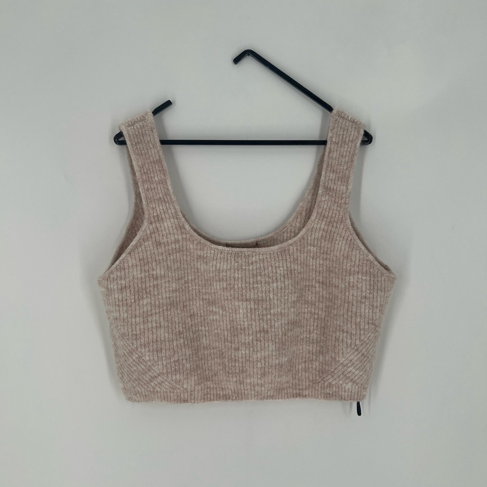 H&M Rib Knit Crop Top In Dark Beige